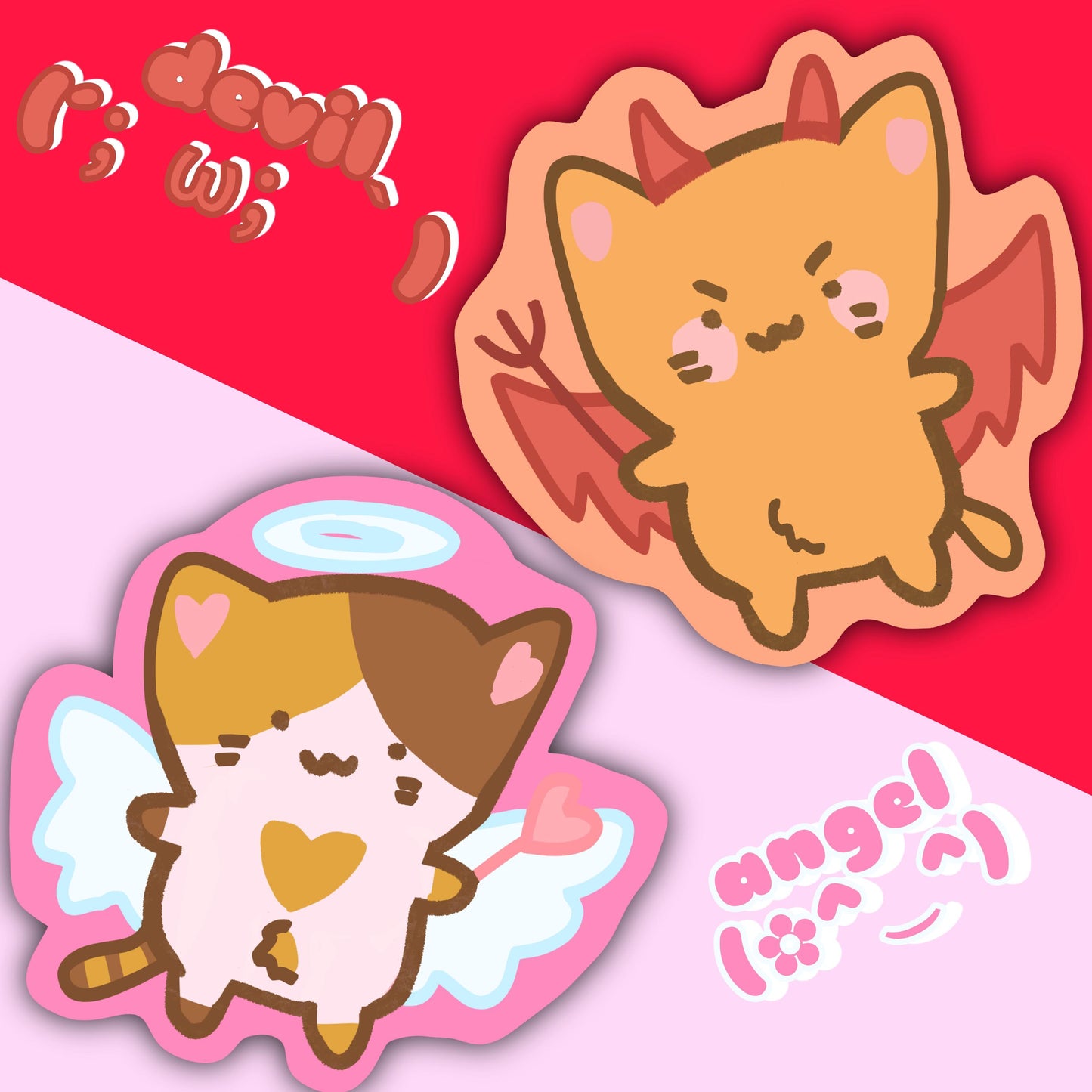Angel and Devil Cat Stickers & Keychain