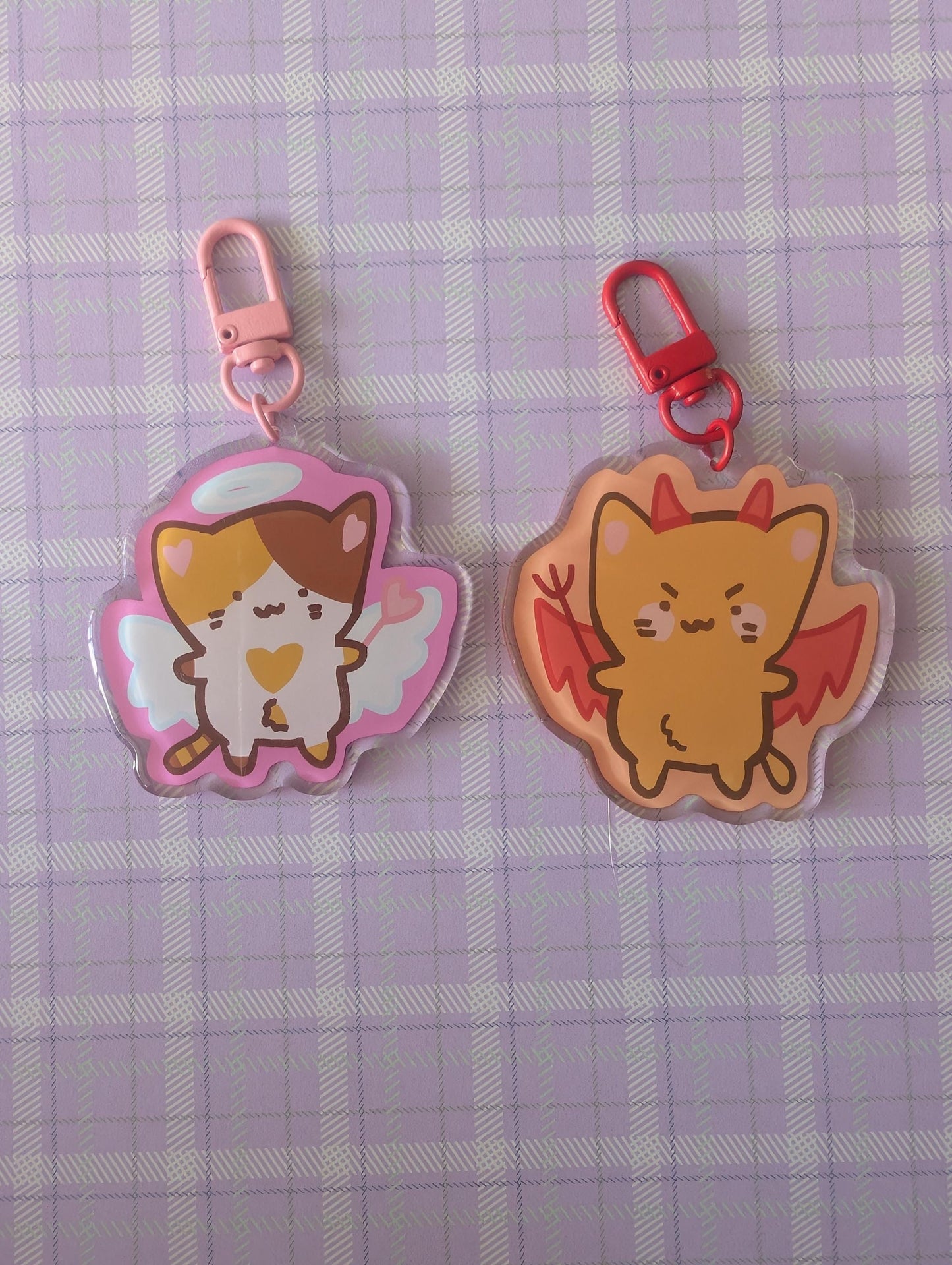 Angel and Devil Cat Stickers & Keychain