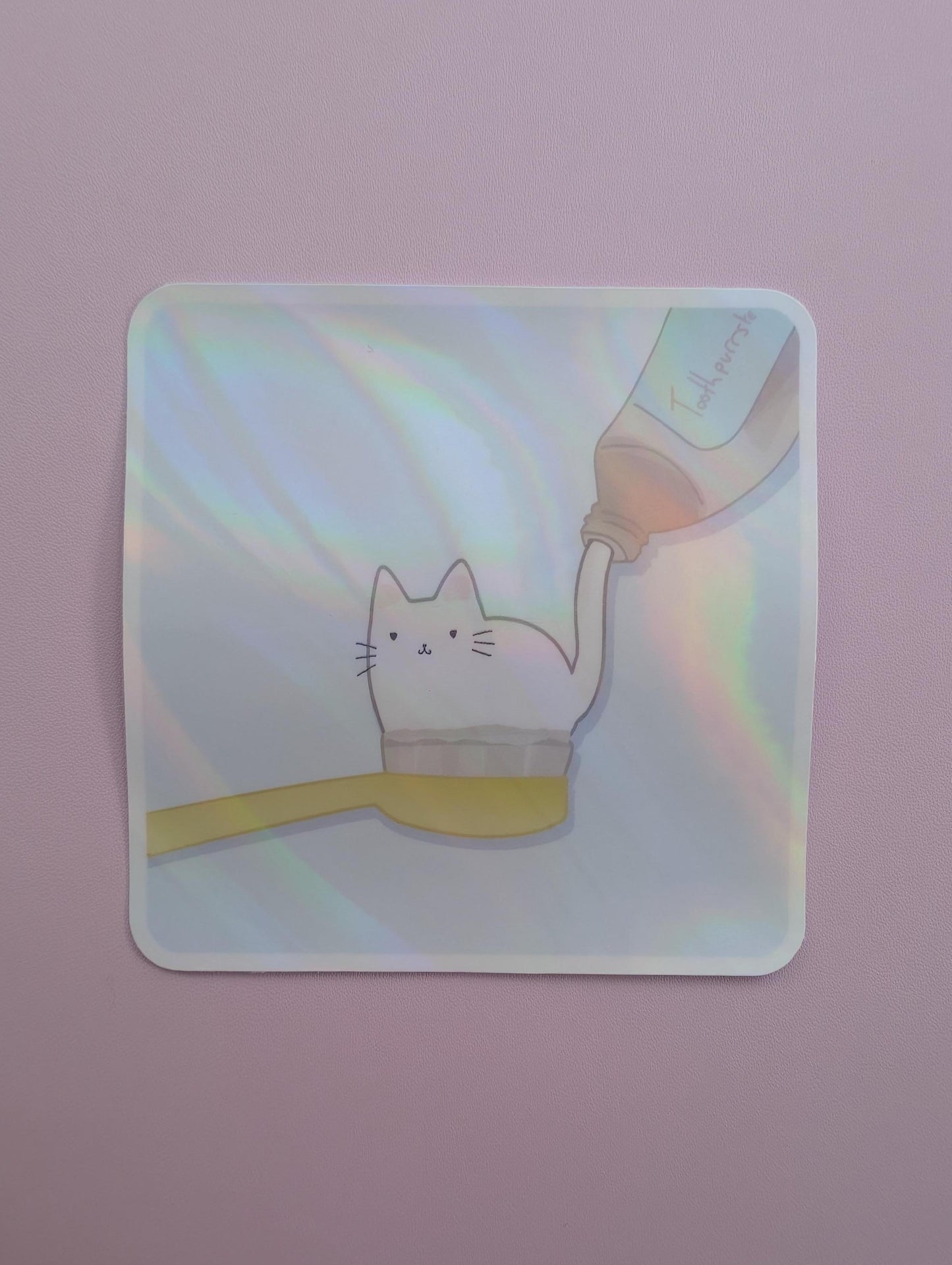Holographic Funny Cat Toothpaste Sticker