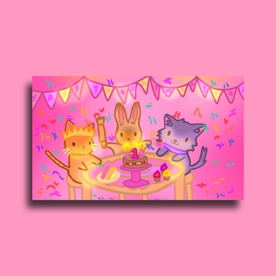 Kawaii Animal Tea Party Birthday Sticker