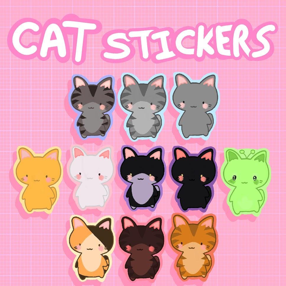 Cat Stickers - Tuxedo, Tabby, Ginger, Calico, White, Grey, Black, Alien Cat