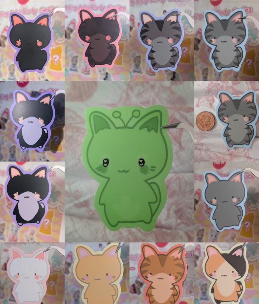 Cat Stickers - Tuxedo, Tabby, Ginger, Calico, White, Grey, Black, Alien Cat