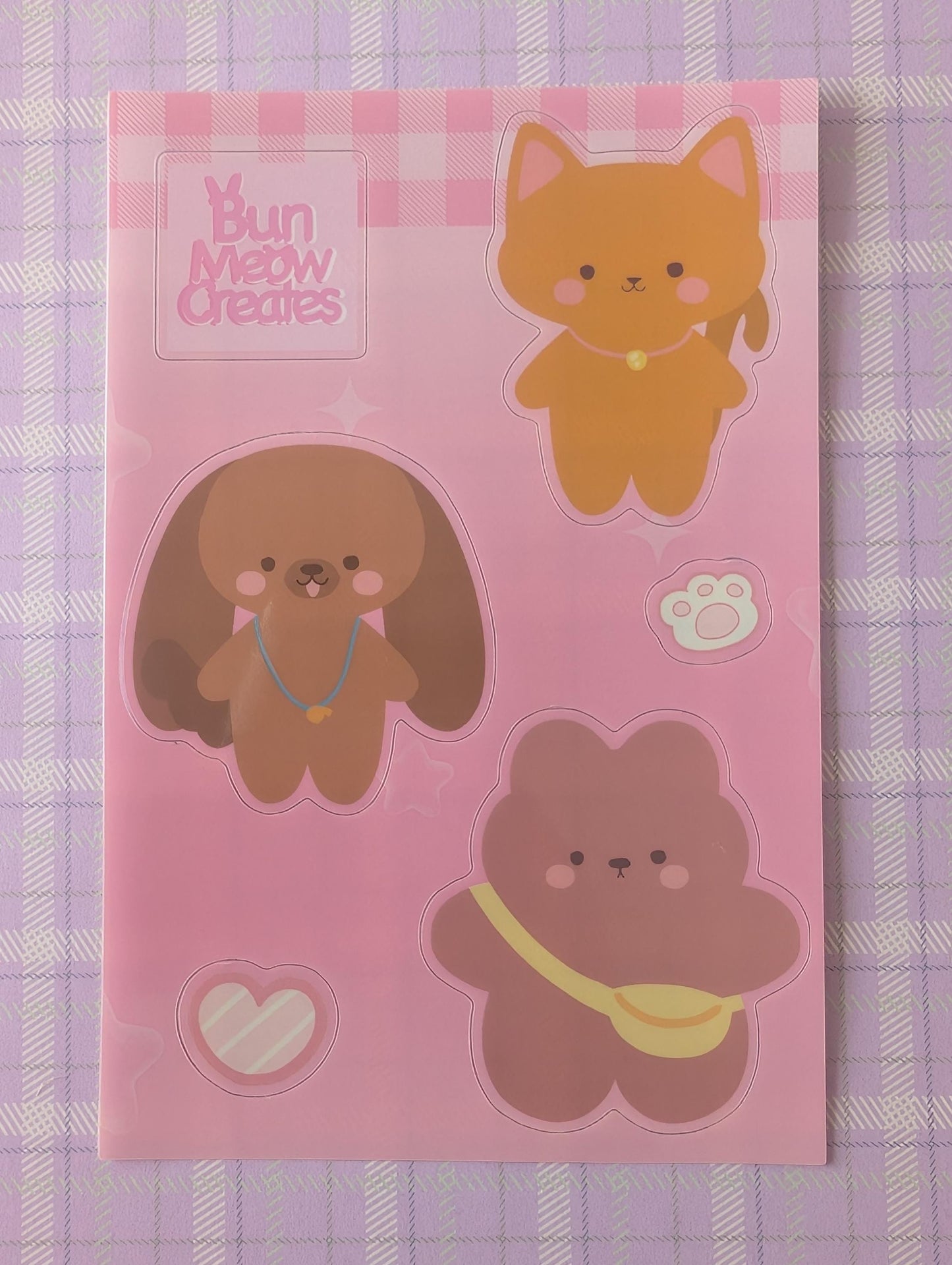 Woodsy Sticker Sheet, Puppy, Cat, Bear Characters